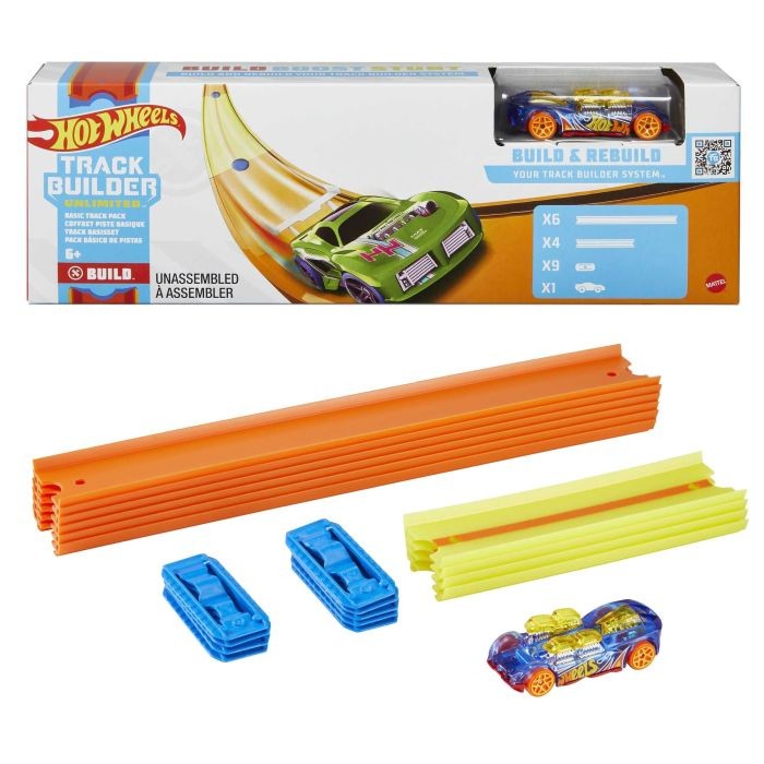 BHT77 Hot Wheels Straight Track Builder with Diecast and Mini Car Toy MATTEL