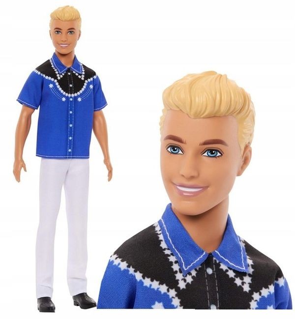 GHW70  Barbie Ken Fashionistas with Sculpted Purple Hair Wearing a Color-Blocked Plaid Shir MATTEL