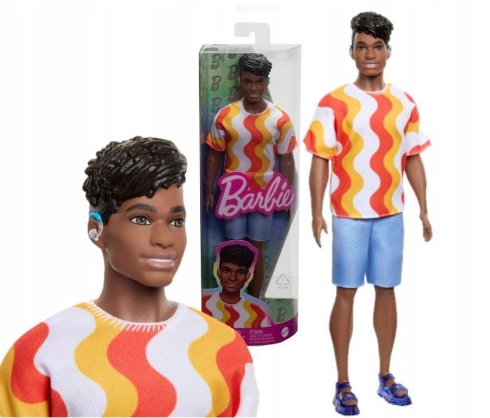 GHW70  Barbie Ken Fashionistas with Sculpted Purple Hair Wearing a Color-Blocked Plaid Shir MATTEL